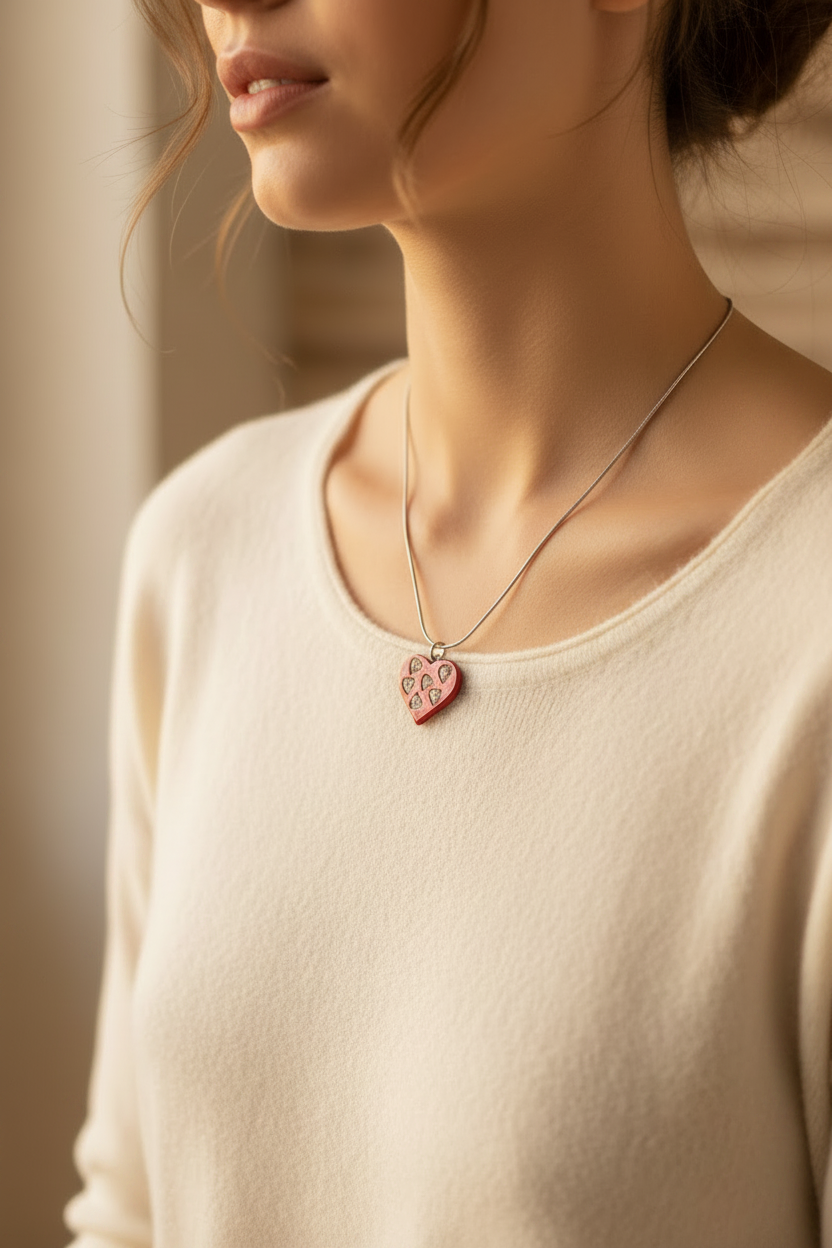 collier vintage - neuf - cacharel - rare - chaine argentée - pendentif coeur strass - chic