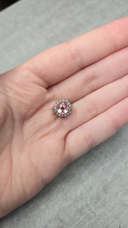 charm - neuf - pierre facette brillant rose strass argenté - bi face - acier inoxydable - coeur charms convient aux pandora