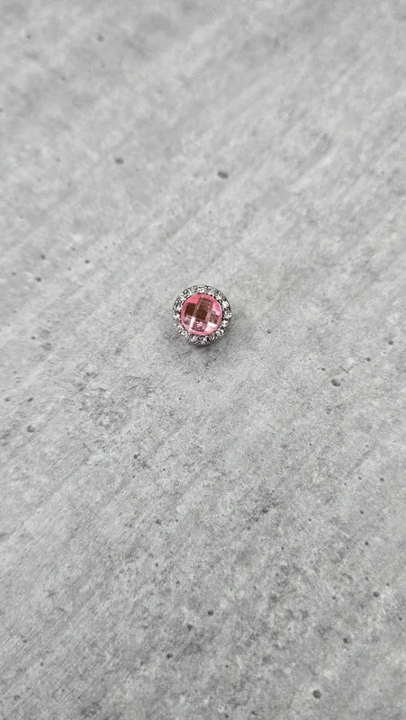 charm - neuf - pierre facette brillant rose strass argenté - bi face - acier inoxydable - coeur charms convient aux pandora