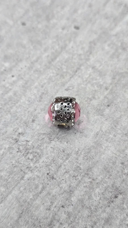 charm - neuf - pierre facette brillant rose strass argenté - bi face - acier inoxydable - coeur charms convient aux pandora
