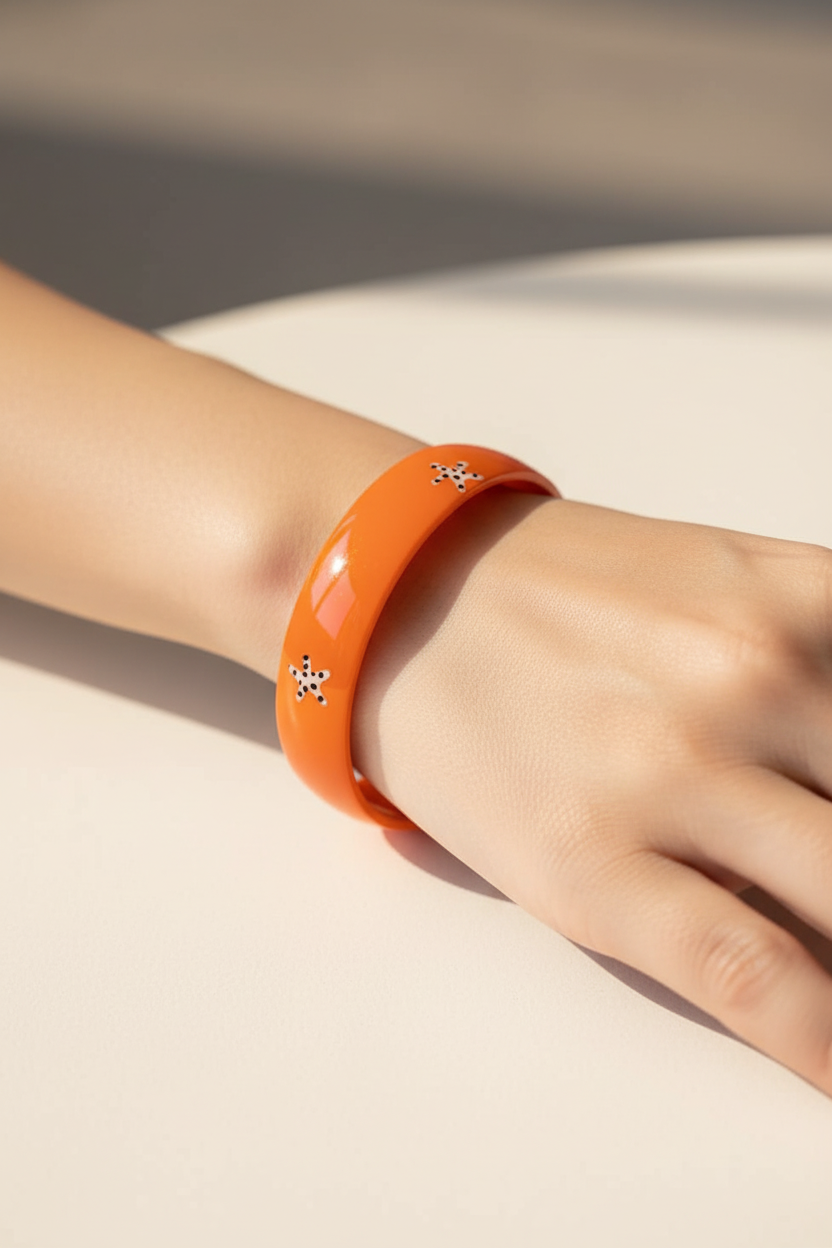 bracelet bangle vintage - neuf - orange étoile ou beige leopard rose ou blanc rétro pop art - esprit Y2K années 90 2000