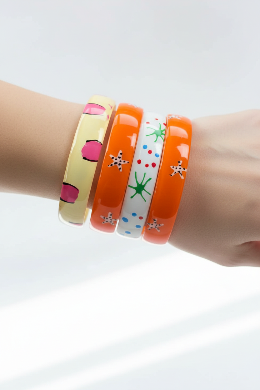 bracelet bangle vintage - neuf - orange étoile ou beige leopard rose ou blanc rétro pop art - esprit Y2K années 90 2000