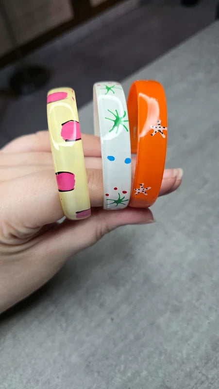 bracelet bangle vintage - neuf - orange étoile ou beige leopard rose ou blanc rétro pop art - esprit Y2K années 90 2000