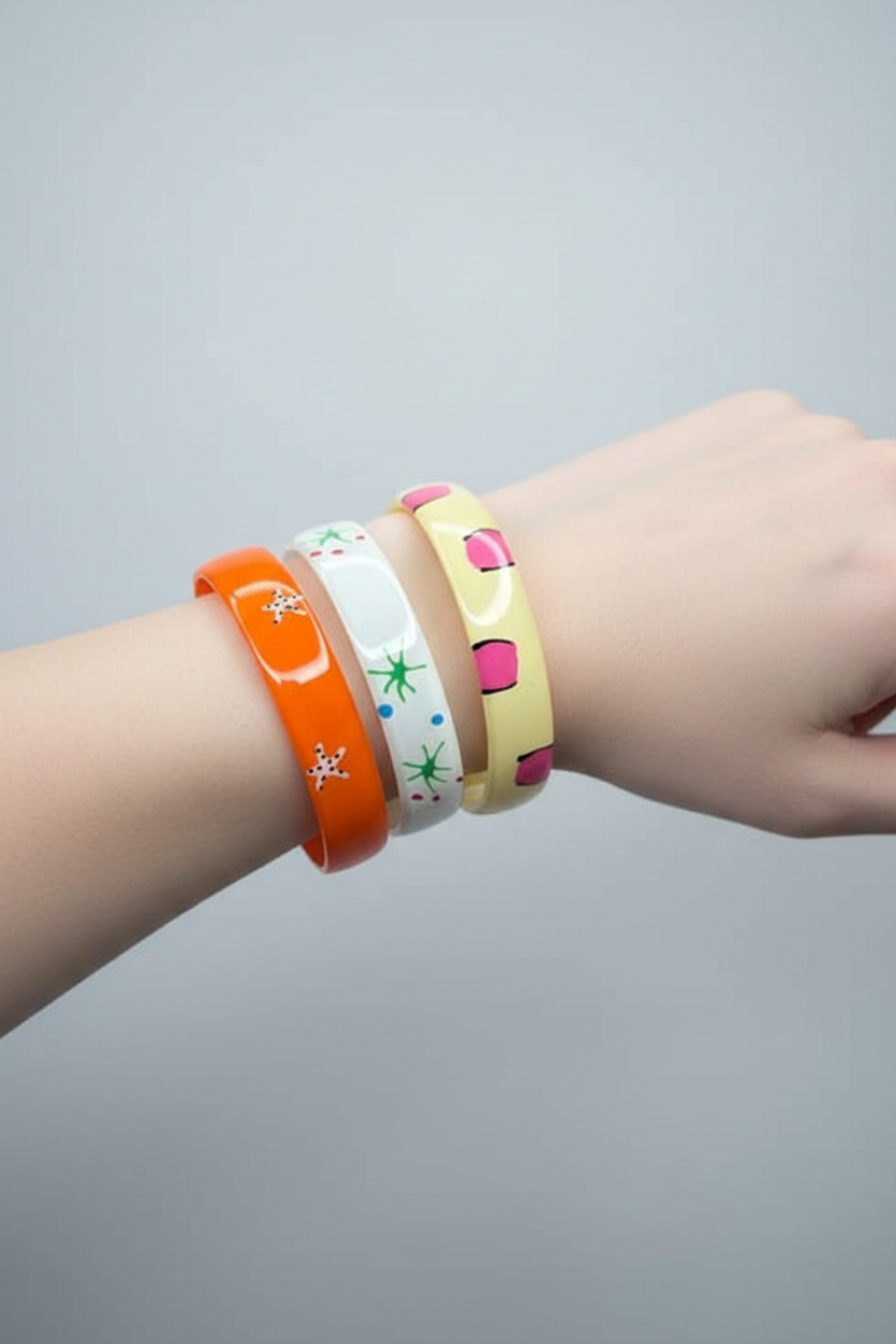 bracelet bangle vintage - neuf - orange étoile ou beige leopard rose ou blanc rétro pop art - esprit Y2K années 90 2000