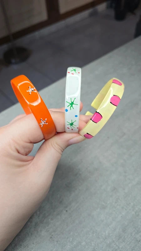 bracelet bangle vintage - neuf - orange étoile ou beige leopard rose ou blanc rétro pop art - esprit Y2K années 90 2000