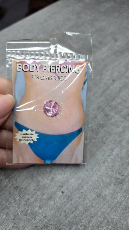 bijou de corps - neuf sous blister - faux piercing nombril strass rose