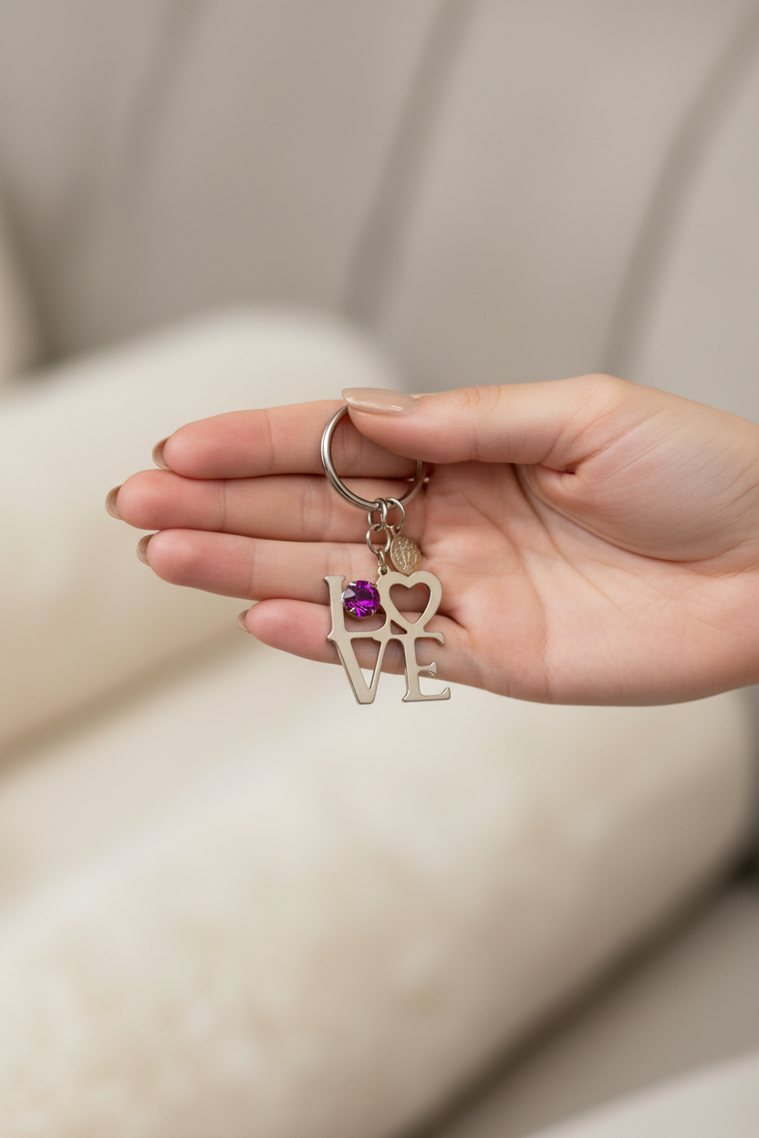 Porte clé cordon vintage - LOVE - doré strass rose fuchsia brillant coeur - bijou de sac ou téléphone - années 2000
