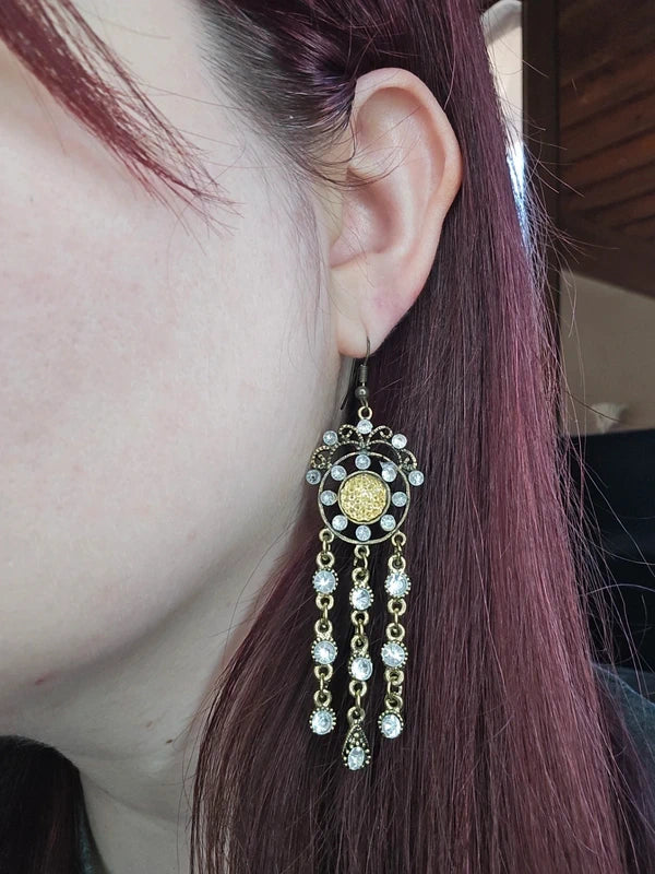 boucles d'oreilles vintage - neuf - doré argenté - perles pierre strass pampilles - cabochon or - style baroque - moderne chic élégante
