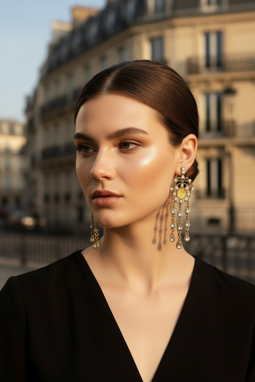 boucles d'oreilles vintage - neuf - doré argenté - perles pierre strass pampilles - cabochon or - style baroque - moderne chic élégante