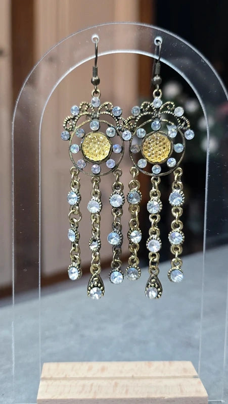 boucles d'oreilles vintage - neuf - doré argenté - perles pierre strass pampilles - cabochon or - style baroque - moderne chic élégante
