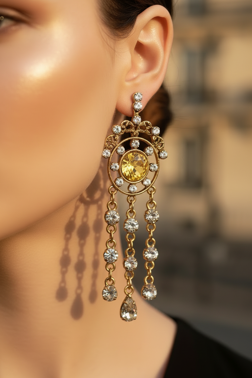 boucles d'oreilles vintage - neuf - doré argenté - perles pierre strass pampilles - cabochon or - style baroque - moderne chic élégante