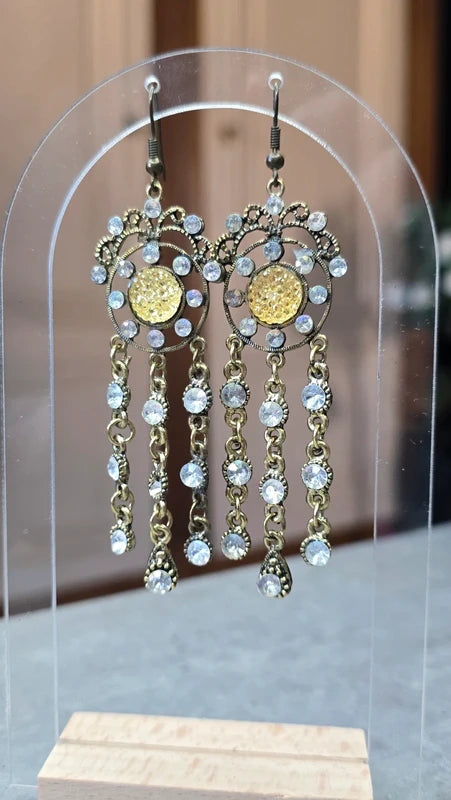 boucles d'oreilles vintage - neuf - doré argenté - perles pierre strass pampilles - cabochon or - style baroque - moderne chic élégante
