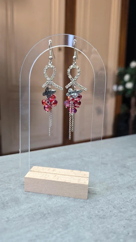 boucles d'oreilles vintage - Y2K années 2000 - noeud strass perle facette papillon - argenté rouge noir - légère chic