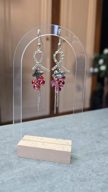 boucles d'oreilles vintage - Y2K années 2000 - noeud strass perle facette papillon - argenté rouge noir - légère chic