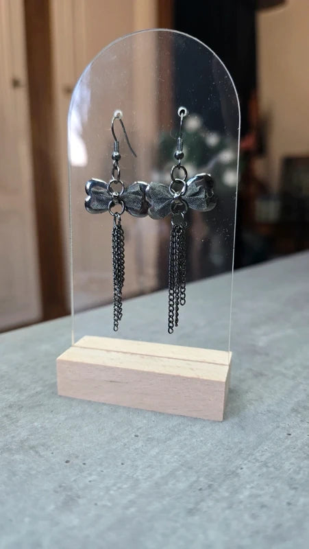 boucles d'oreilles vintage - neuf - y2k années 2000 - double noeud noir pampilles chaines - chic élégante pendante légère