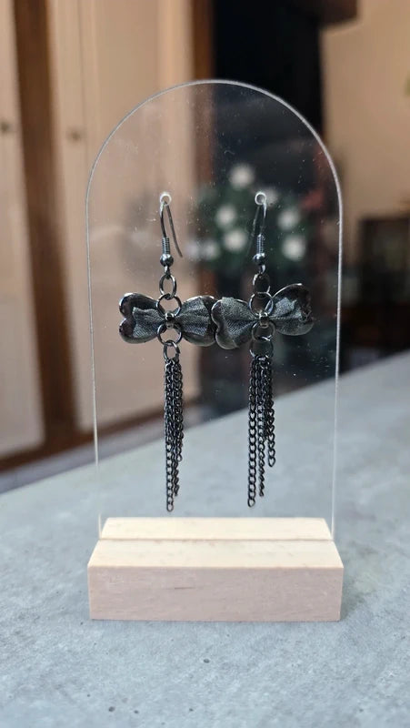 boucles d'oreilles vintage - neuf - y2k années 2000 - double noeud noir pampilles chaines - chic élégante pendante légère