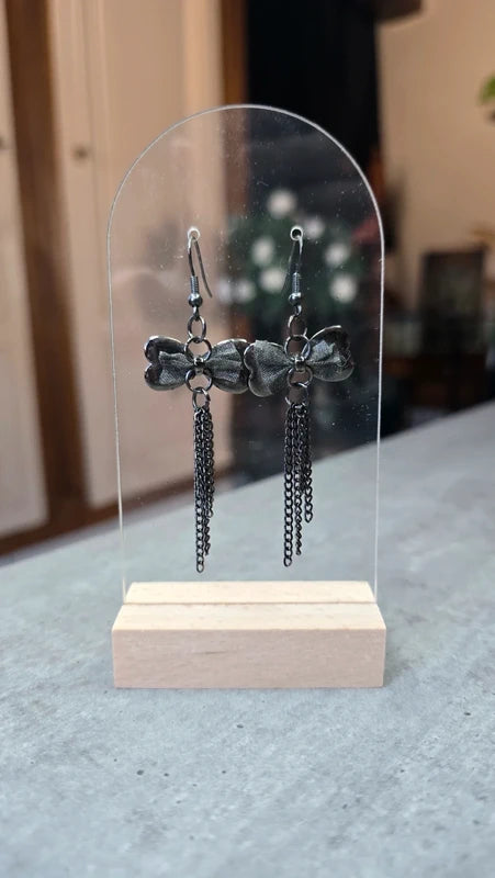 boucles d'oreilles vintage - neuf - y2k années 2000 - double noeud noir pampilles chaines - chic élégante pendante légère