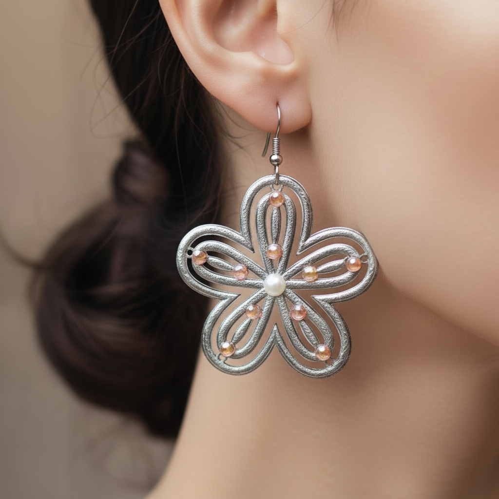 boucles d'oreilles vintage - Y2K années 2000 - fleurs - strass orange blanc argenté - légère pendante chic tendance