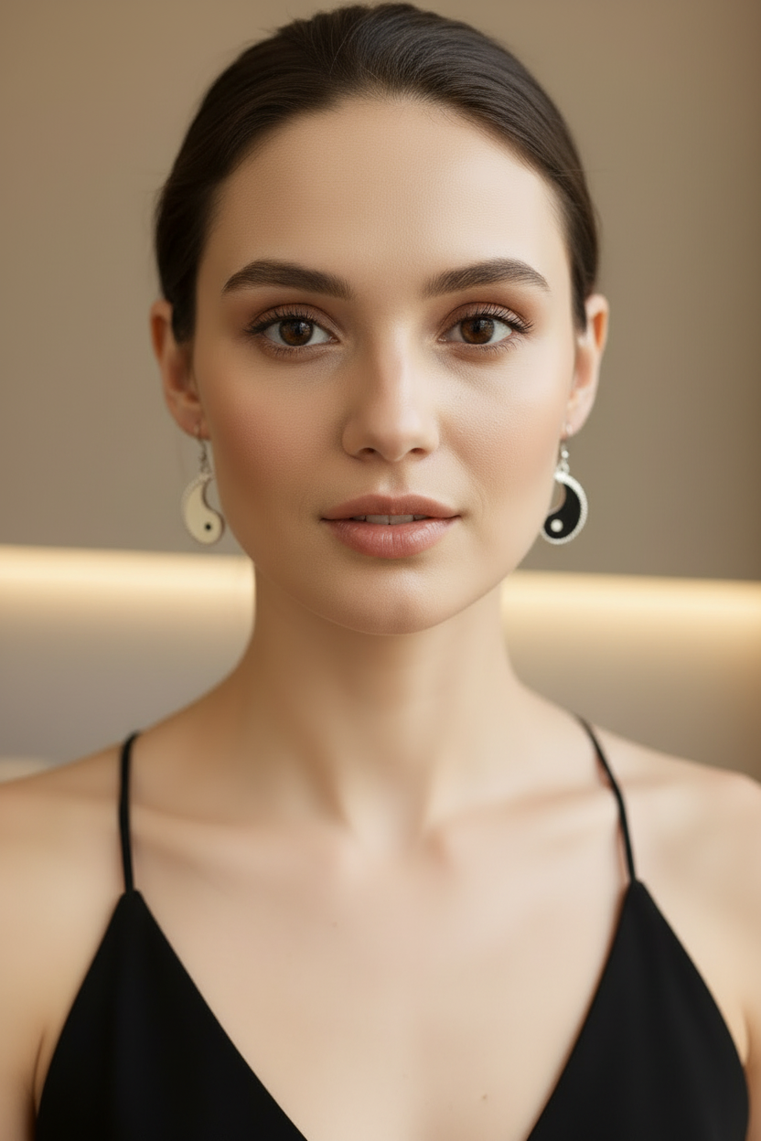 boucles d'oreilles vintage Y2K années 2000 - neuf - yin yang noir blanc strass - symbolique tendance légères