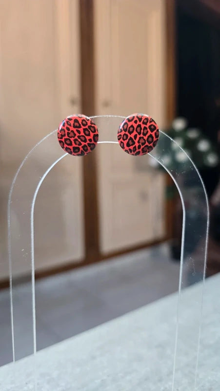 boucles d'oreilles - neuf - ronde - leopard rouge noir - tendance original