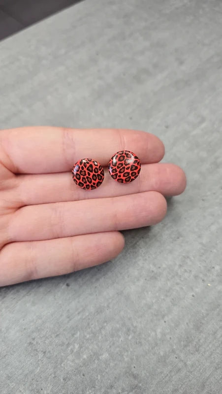 boucles d'oreilles - neuf - ronde - leopard rouge noir - tendance original