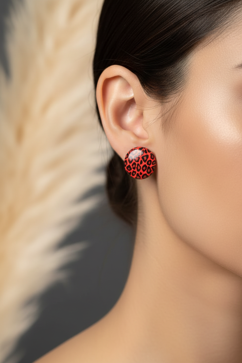 boucles d'oreilles - neuf - ronde - leopard rouge noir - tendance original