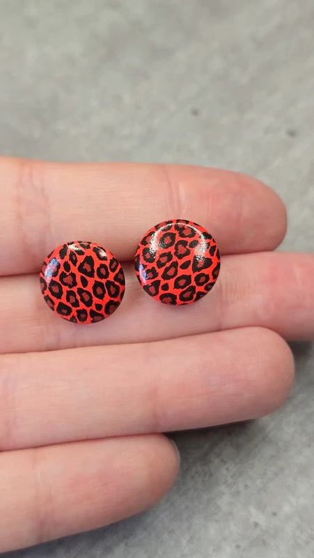 boucles d'oreilles - neuf - ronde - leopard rouge noir - tendance original