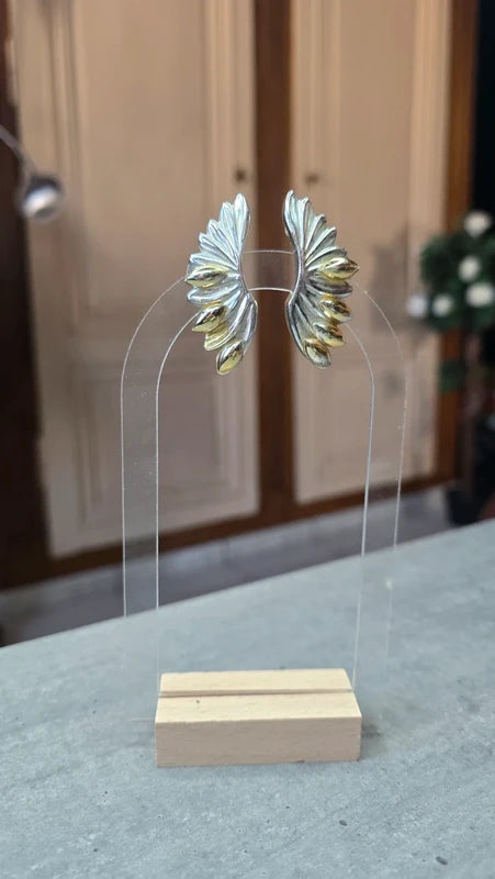 boucles d'oreilles vintage années 80 - à clips - rare - ailes argent doré - tendance original