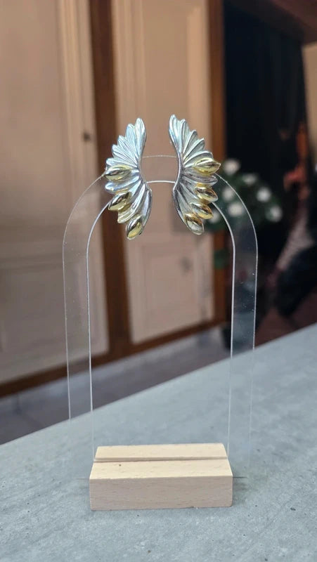 boucles d'oreilles vintage années 80 - à clips - rare - ailes argent doré - tendance original