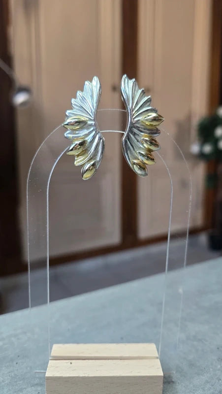 boucles d'oreilles vintage années 80 - à clips - rare - ailes argent doré - tendance original
