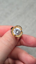 bague vintage - doré - fleur grande pierre brillante entouré de strass - chic élégant - 18 mm