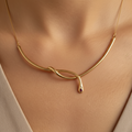 collier vintage chic - neuf - acier inoxydable - chaine doré pendentif noeud serpent pierre rose strass argenté - élégant