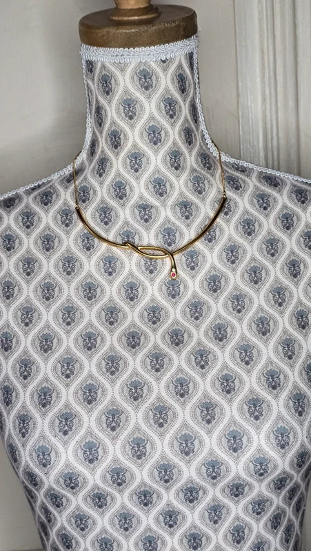 collier vintage chic - neuf - acier inoxydable - chaine doré pendentif noeud serpent pierre rose strass argenté - élégant