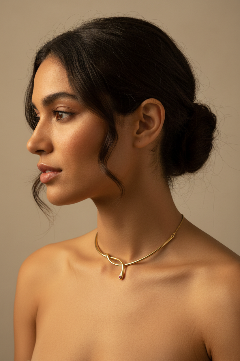 collier vintage chic - neuf - acier inoxydable - chaine doré pendentif noeud serpent pierre rose strass argenté - élégant