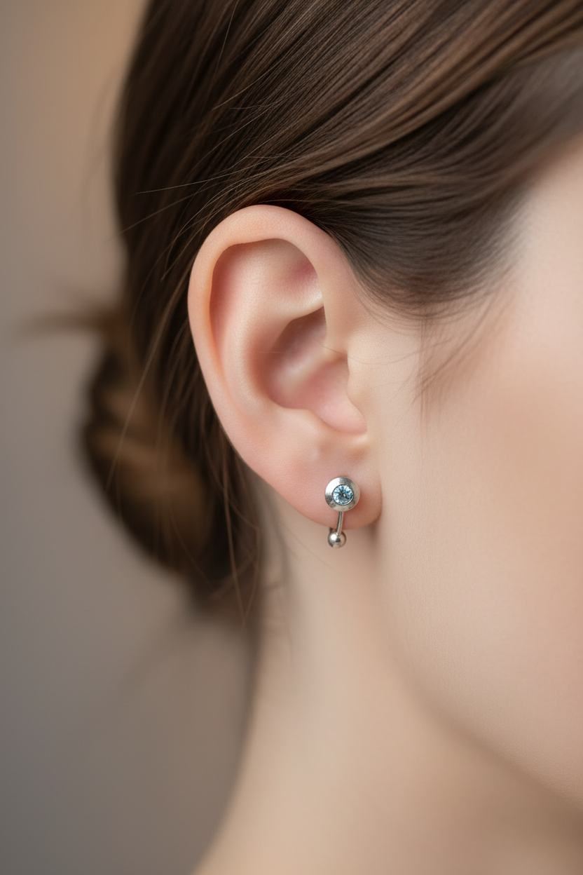 faux piercing - neuf sous blister - acier inoxydable - couleur argenté strass bleu brillant lumineux ajustable - nez oreille