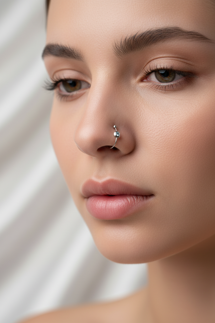 faux piercing - neuf sous blister - acier inoxydable - couleur argenté strass bleu brillant lumineux ajustable - nez oreille