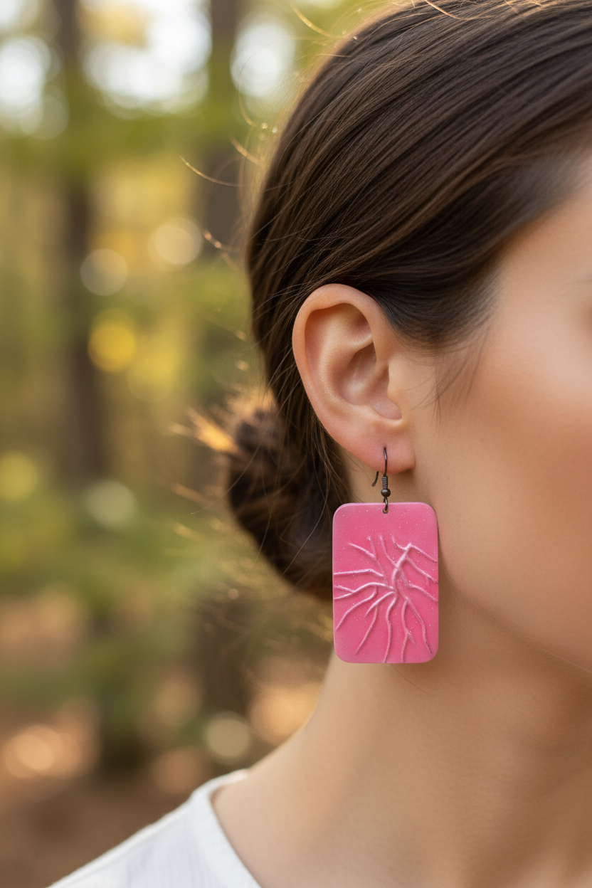 boucles d'oreilles vintage années 80 - neuf  - rose nervuré - paillettes - pendante légère rétro pop