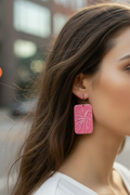 boucles d'oreilles vintage années 80 - neuf  - rose nervuré - paillettes - pendante légère rétro pop