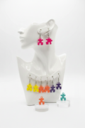 boucle d'oreilles - neuf - forme puzzle ou forme note musique - lot de 5 ou 10 - légère - orange jaune rose violet bleu - femme fille