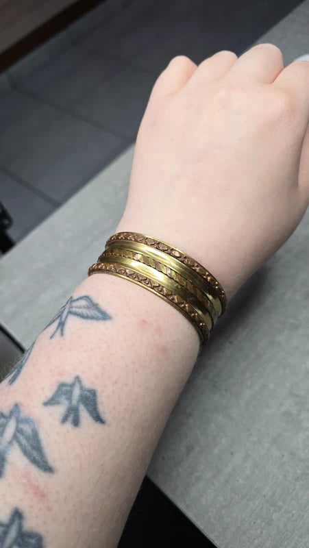 bracelet manchette vintage - neuf - laiton - doré cuivre tressé - détails relief gravé - homme femme