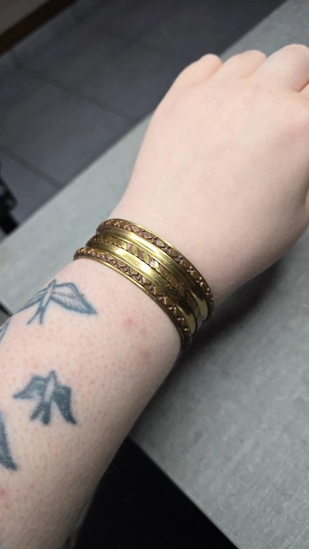 bracelet manchette vintage - neuf - laiton - doré cuivre tressé - détails relief gravé - homme femme