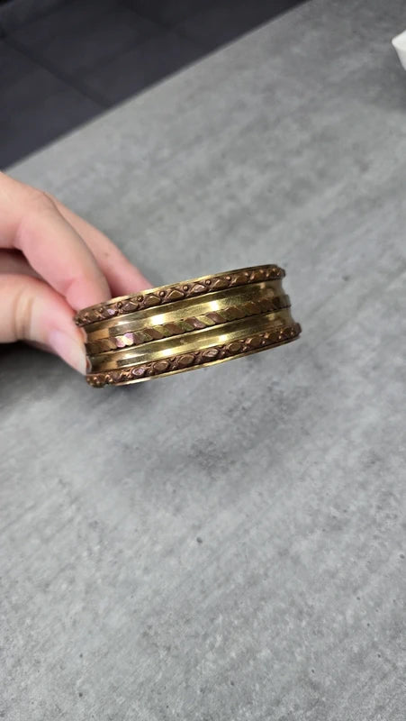 bracelet manchette vintage - neuf - laiton - doré cuivre tressé - détails relief gravé - homme femme