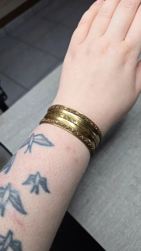 bracelet manchette vintage - neuf - laiton - doré cuivre tressé - détails relief gravé - homme femme