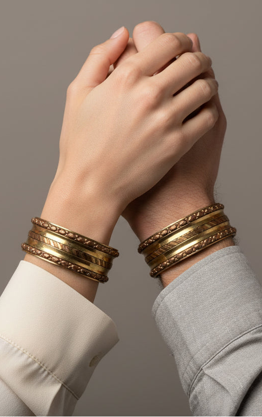 bracelet manchette vintage - neuf - laiton - doré cuivre tressé - détails relief gravé - homme femme