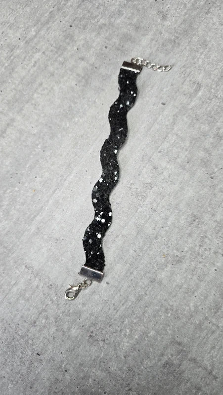 bracelet vintage - neuf - noir - sequin paillette brillants - chic scintillant élégant