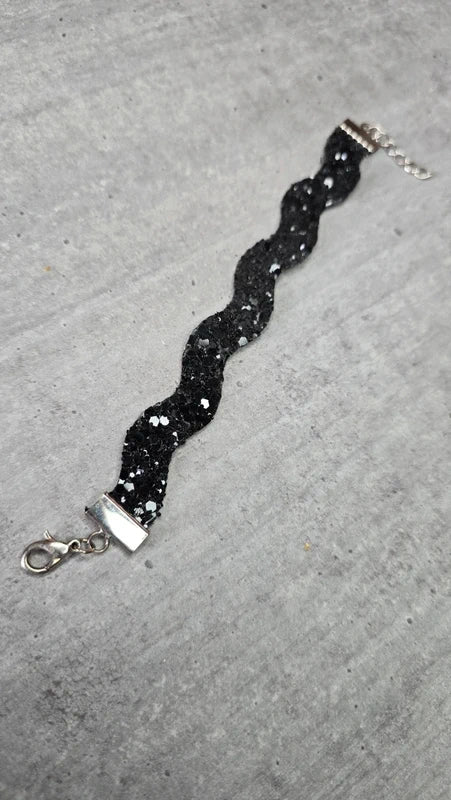 bracelet vintage - neuf - noir - sequin paillette brillants - chic scintillant élégant