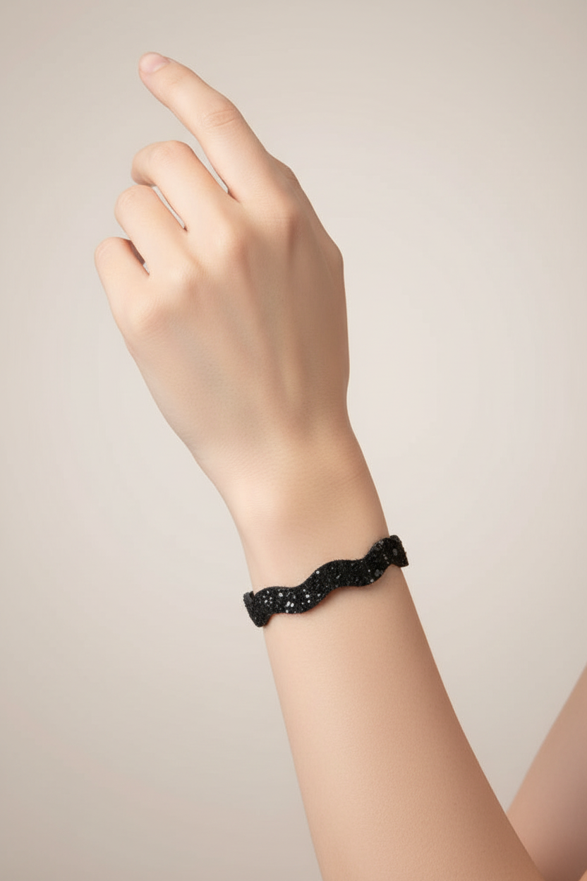 bracelet vintage - neuf - noir - sequin paillette brillants - chic scintillant élégant