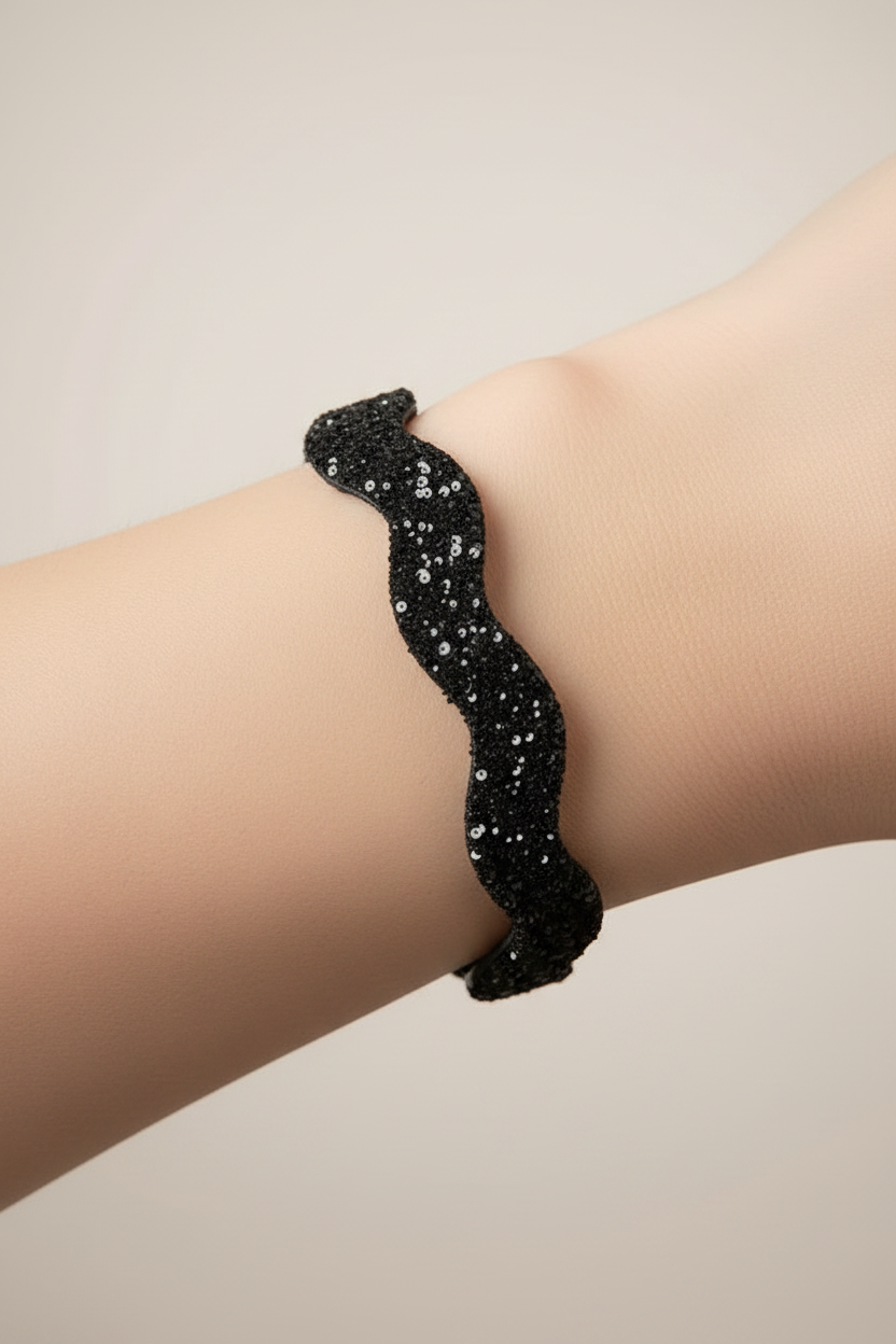 bracelet vintage - neuf - noir - sequin paillette brillants - chic scintillant élégant
