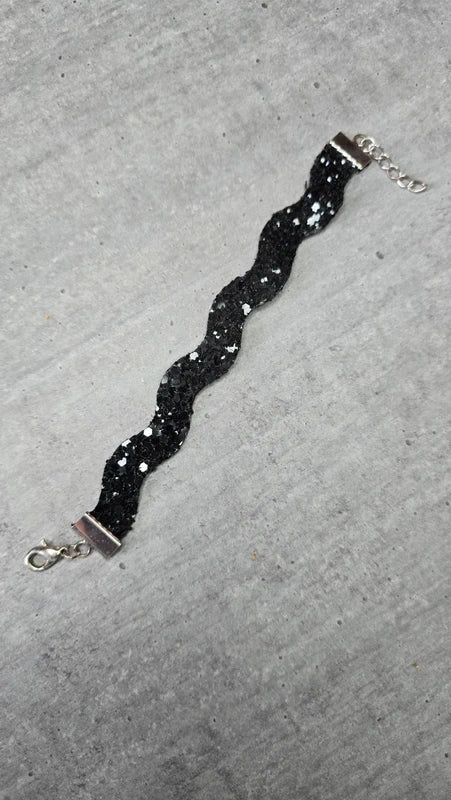 bracelet vintage - neuf - noir - sequin paillette brillants - chic scintillant élégant