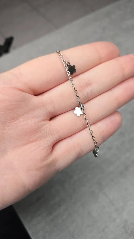 bracelet ou bracelet de cheville - chaine maille serpent argenté - breloque charms pendentif fleurs - élégant chic brillant